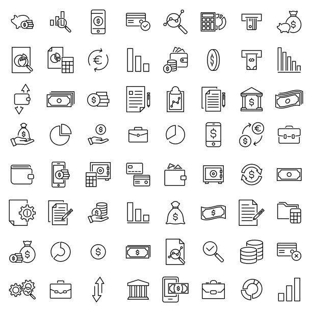 现代轮廓风格的银行图标集合图片下载