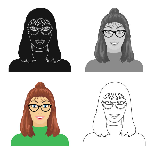 这女孩的脸上戴着眼镜。脸和外观单图标在卡通风格矢量符号股票插图web。图片下载