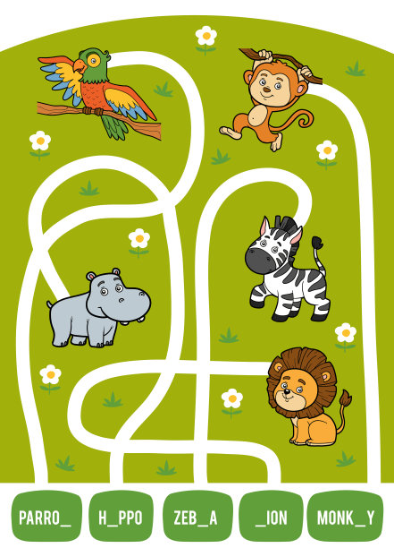 儿童迷宫游戏。非洲动物套装图片下载