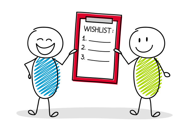 快乐的棍棒手拿着愿望清单。向量。图片下载