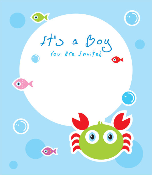 可爱的螃蟹是一个男孩宝宝的到来卡向量图片下载