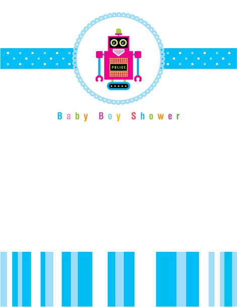 可爱的婴儿机器人男孩到达问候卡向量图片下载