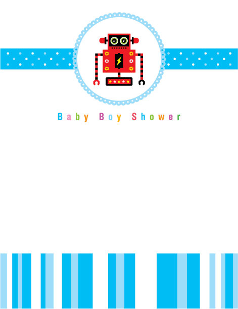 可爱的婴儿机器人男孩到达问候卡向量图片下载