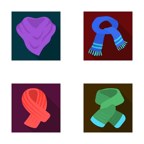 各种各样的围巾、围巾和披肩。围巾和披肩设置系列图标在平面风格向量符号股票插图网。图片下载