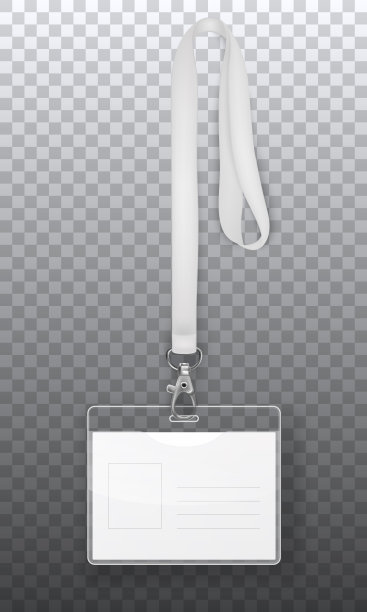 矢量现实的3d空图形Id卡牌卡宾枪与挂绳特写隔离在透明网格背景。设计模型模板图片下载