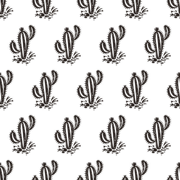 仙人掌矢量无缝模式。墨西哥自然与手绘涂鸦仙人掌。沙漠植物的背景图片下载