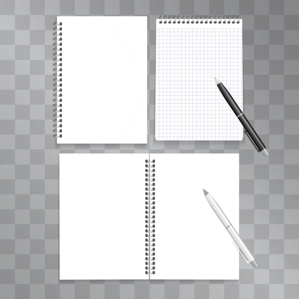 现实的螺旋记事本矢量和笔插图设置为模拟，公司小册子或宣传册模板。空白页准备文本。办公室工作或合作和伙伴关系的概念。图片下载