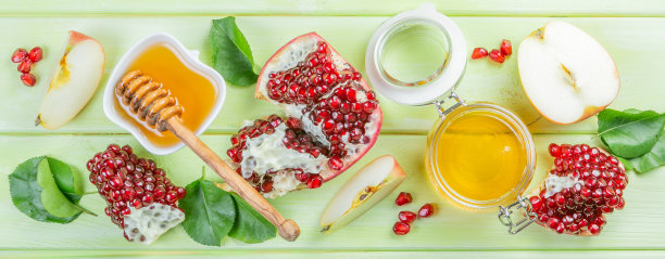 犹太节日的概念-苹果，蜂蜜，石榴图片下载