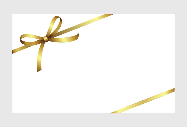 邀请，问候或礼品卡与金色丝带和一个蝴蝶结在白色的背景。礼品券模板与文本的地方。图片下载