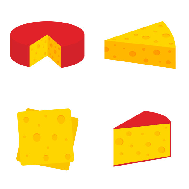 在白色背景上分离的扁平奶酪。矢量图图片下载