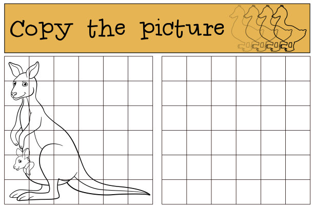 教育游戏:复制图片。袋鼠妈妈带着宝宝。图片下载