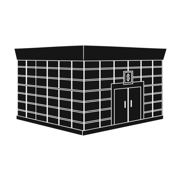 银行办公场所。中央银行单图标黑色风格矢量符号股票插图web。图片下载