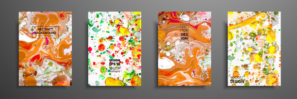 手绘卡片收集由丙烯酸自制纹理。液体彩色纹理。流体艺术。抽象画模板。设计横幅，海报，封面，邀请，海报，小册子，传单图片下载