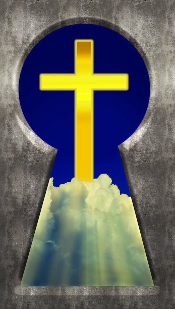 透过钥匙孔-基督教十字架在云图片下载