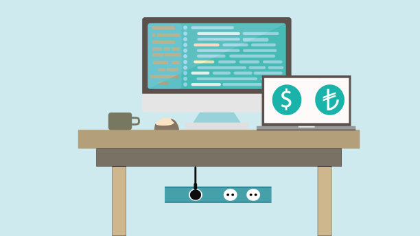 笔记本电脑美元和土耳其里拉图标图片下载