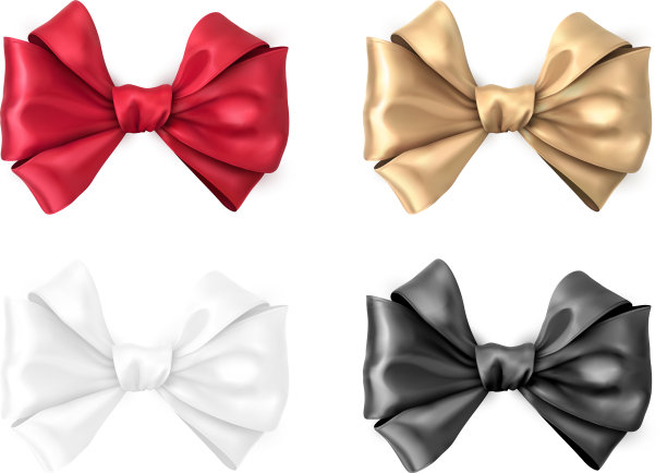 彩色逼真的缎子蝴蝶结孤立在白色。图片下载