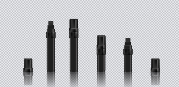 标准和口袋黑色记号笔。真实的矢量插图与反射和阴影透明的背景。图片下载