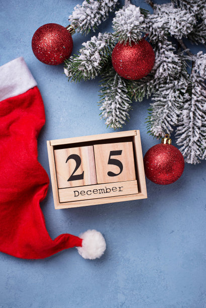 圣诞背景与木制日历图片下载