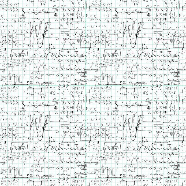 无缝模式，数学运算和基本函数，无尽的算术在抄本网格纸上。真正的手写的解决方案。几何、数学、物理、电子工程。讲座。图片下载