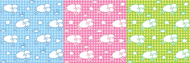 无缝模式设置与有趣的绵羊和云彩图片下载