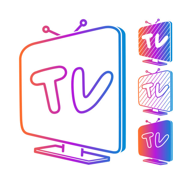 一套等距的现代彩色电视图标，孤立在白色上。向量图片下载