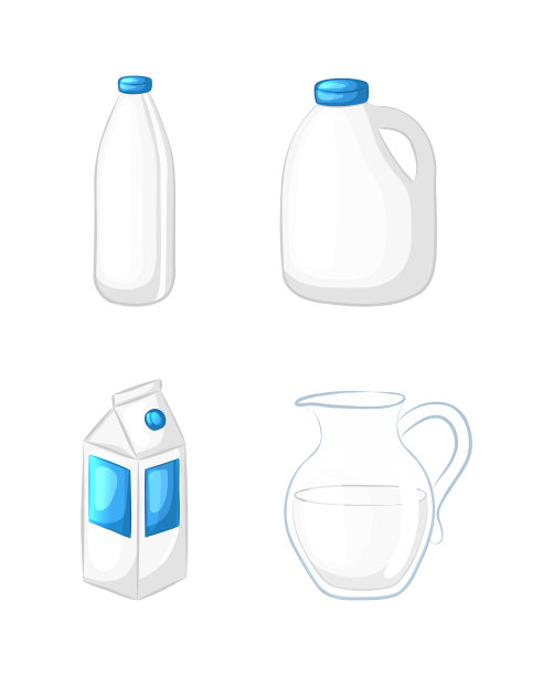 鲜奶在不同的包装设置。孤立在白色背景上。矢量图图片下载