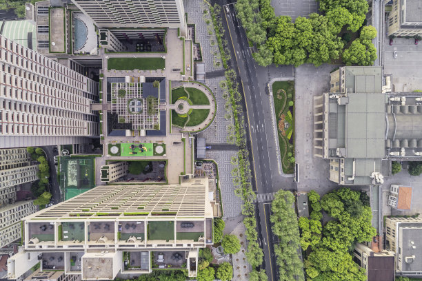 上海静安区南京西路商务区及城市景观鸟瞰图图片下载