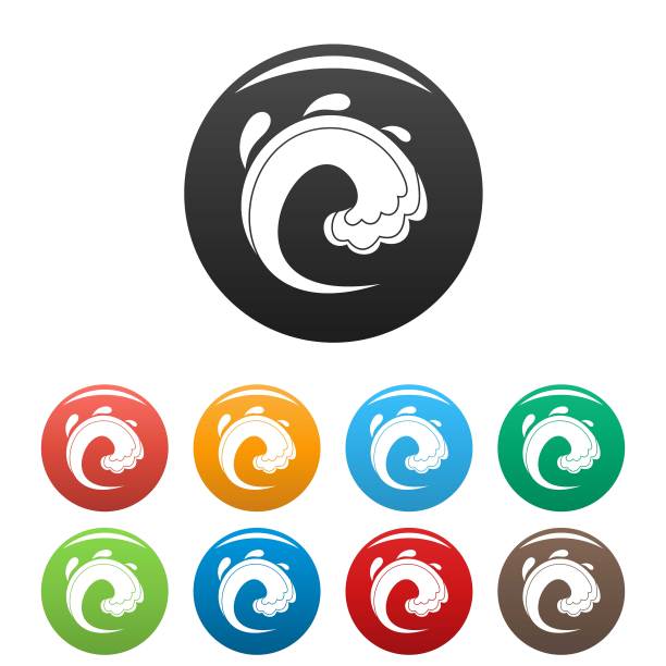 波浪水海啸图标设置颜色向量图片下载