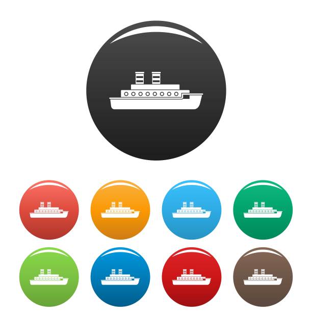 蒸汽船图标设置颜色向量图片下载