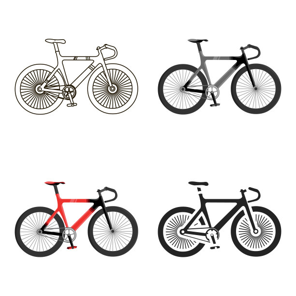 自行车图标卡通。单运动图标由大健身、健康、健身卡通组成。图片下载