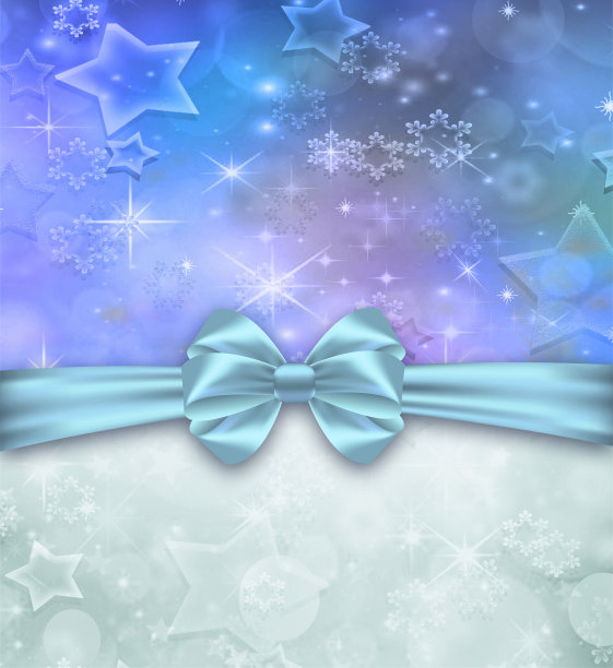 闪亮的蓝色假日背景与缎带和蝴蝶结图片下载