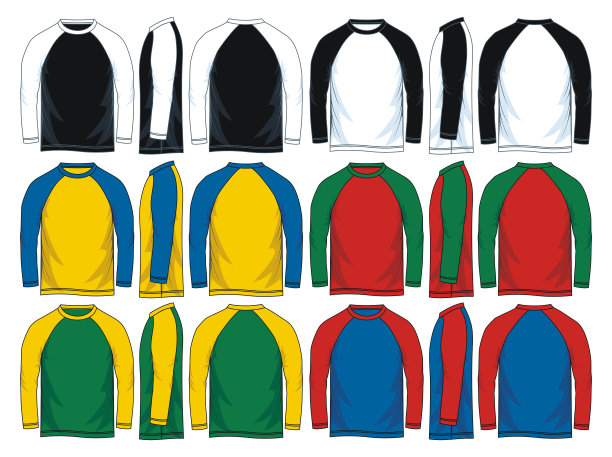 彩色插肩长袖t恤模板图片下载