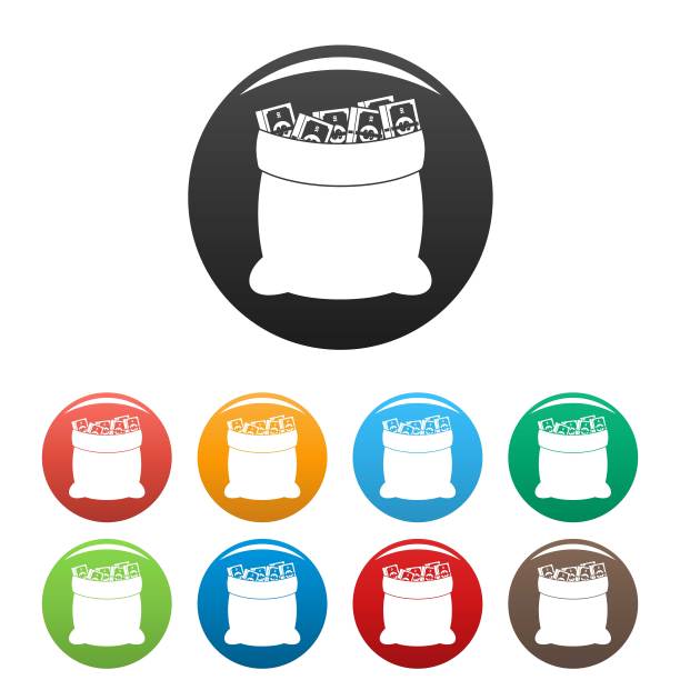 大袋子钱图标设置颜色向量图片下载