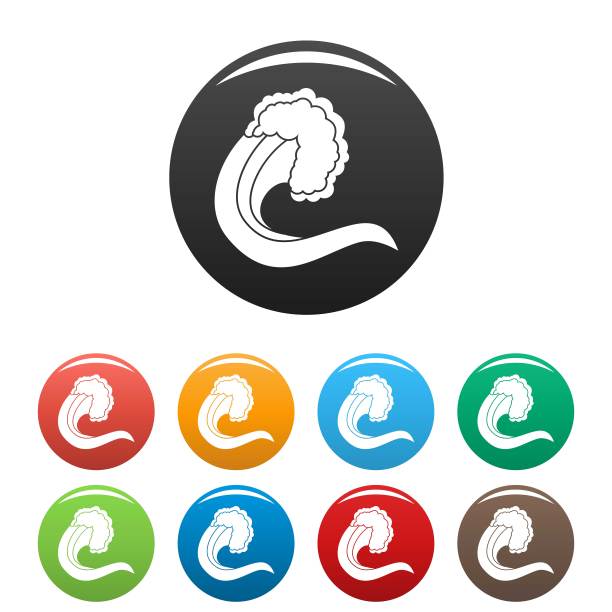 波浪自然图标设置颜色向量图片下载