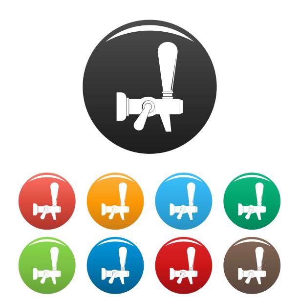 钢制水龙头图标设置颜色向量图片下载