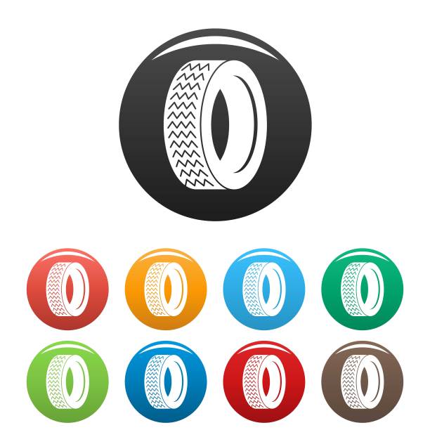 机器轮胎图标设置颜色向量图片下载