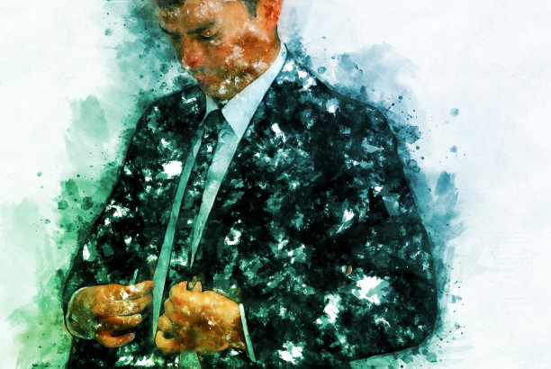 抽象商人肖像水彩插画背景画。图片下载
