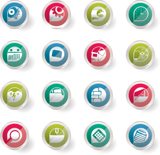 程式化的电脑，手机和互联网图标在彩色的背景-向量图标集图片下载