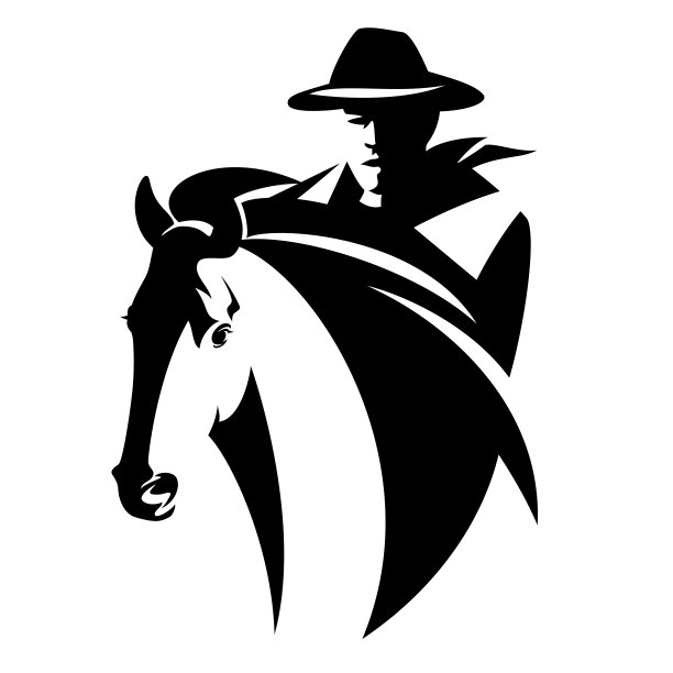 牛仔和马的黑色矢量肖像图片下载