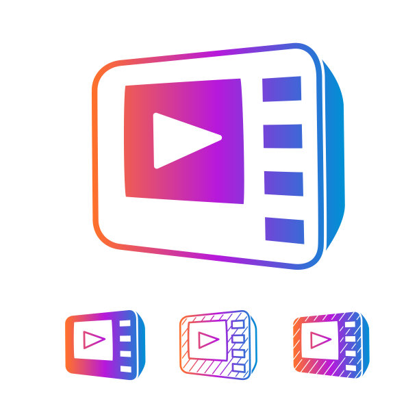 一套色彩程式化的等距现代多媒体电视图标，孤立在白色上。向量图片下载