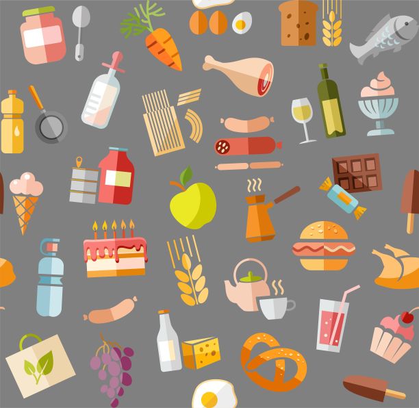 食品，无缝图案，色彩，灰色，杂货，矢量。图片下载