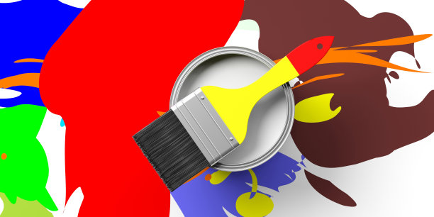 彩色颜料和画笔，3d插图图片下载