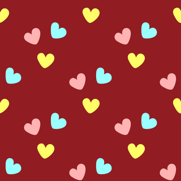 重复的心。可爱的无缝模式。简单的浪漫的打印。红色，粉色，黄色，绿松石色。图片下载