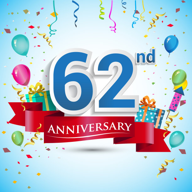 周年庆典设计，包括礼盒及气球，红丝带图片下载