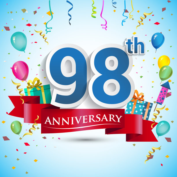 周年庆典设计，包括礼盒及气球，红丝带图片下载