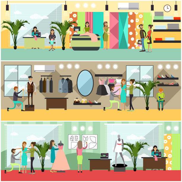 矢量集时尚工作室海报，横幅在平面风格图片下载