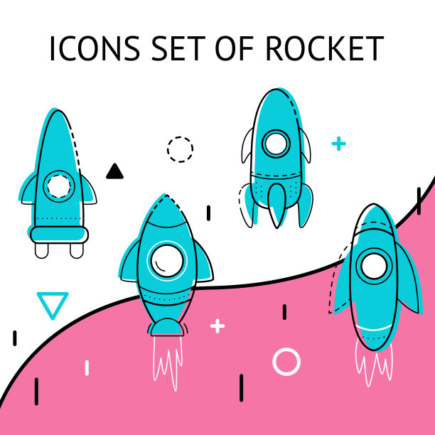 一组太空火箭图标。矢量图图片下载