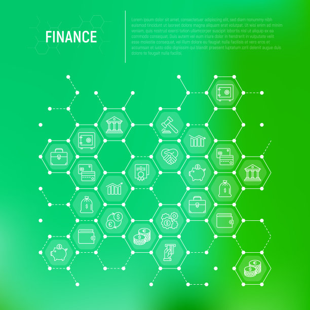 理财概念在蜂巢与细线图标:安全，信用卡，小猪银行，钱包，货币兑换，锤子，协议，握手，ATM插槽。现代矢量插图的网页。图片下载
