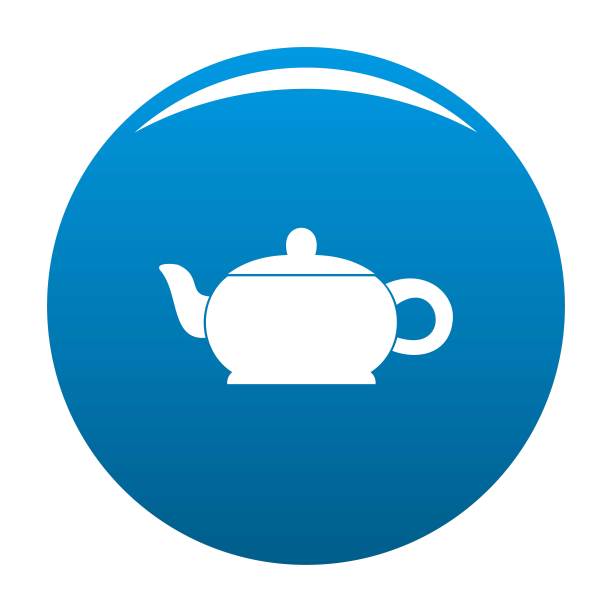 热茶壶图标向量蓝色图片下载