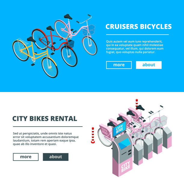 横幅和自行车。三维等距自行车的图片图片下载
